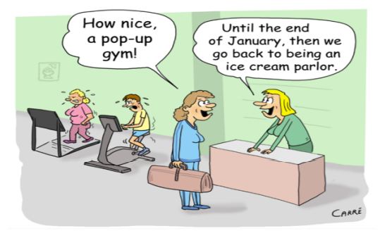 January cartoon displaying gym humour